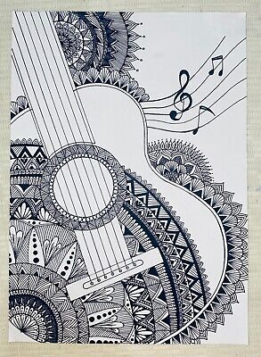 Hand Drawing Art Music Guitar Art Mandala Art Pen Drawing Art Design A4  Sheet | eBay