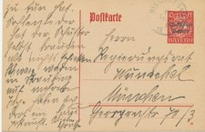 BAYERN ORTSSTEMPEL BISCHOFSMAIS K1 1919 auf 10 Pf Volksstaat Bayern GA, ABART