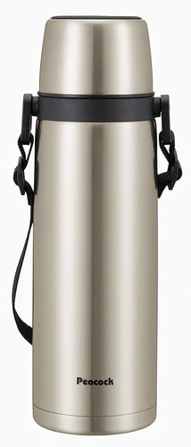Water Bottle with Cup, Warm/Cold 970ml, Shoulder Strap Included, Stainless Steel