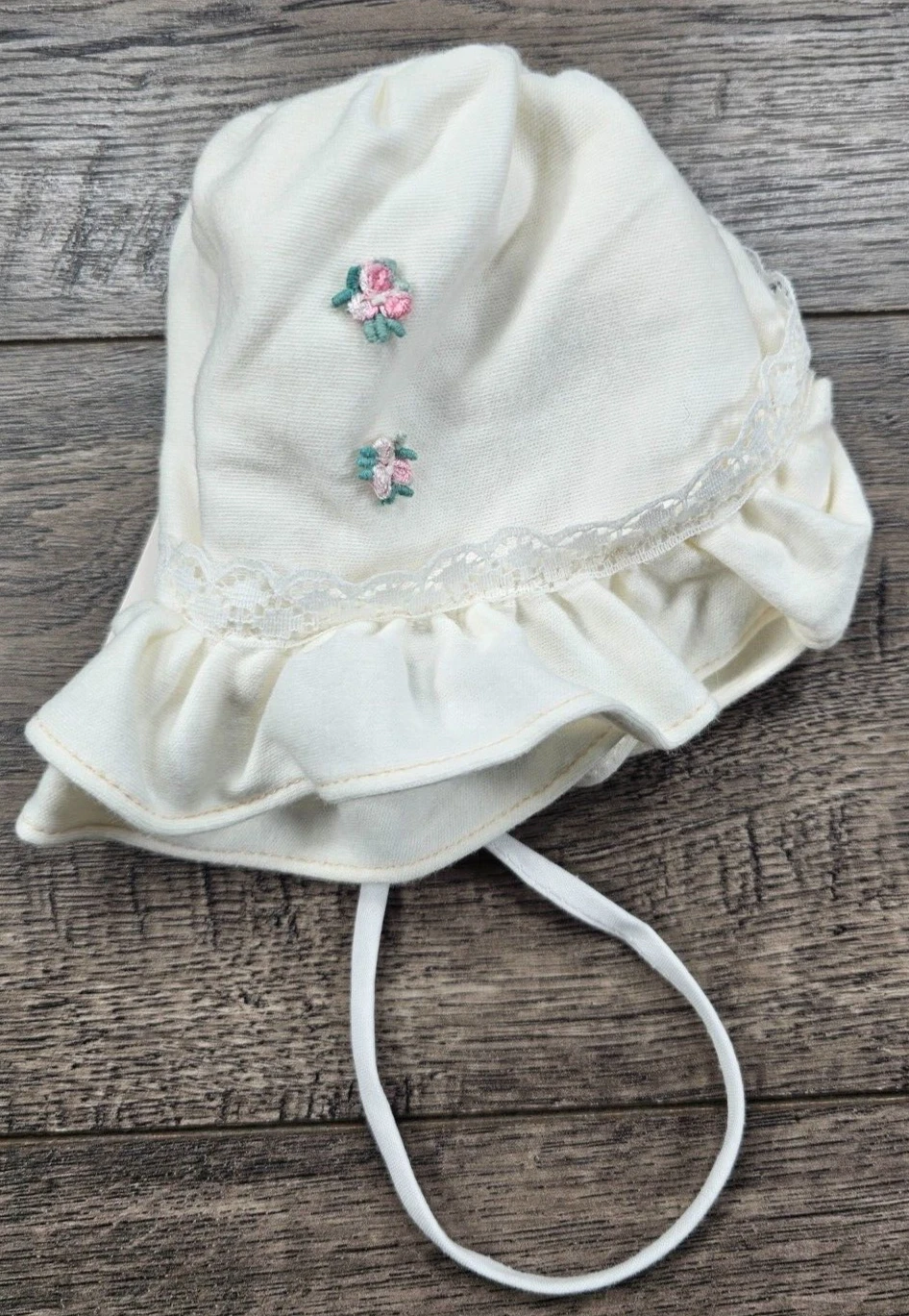 Baby Girl Clothes New Made In USA Size 10 Newborn to 3M Vintage Rose Lace Bonnet