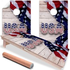 USA American Flag Art Cornhole Board Wraps and Decals Vinyl Sticker