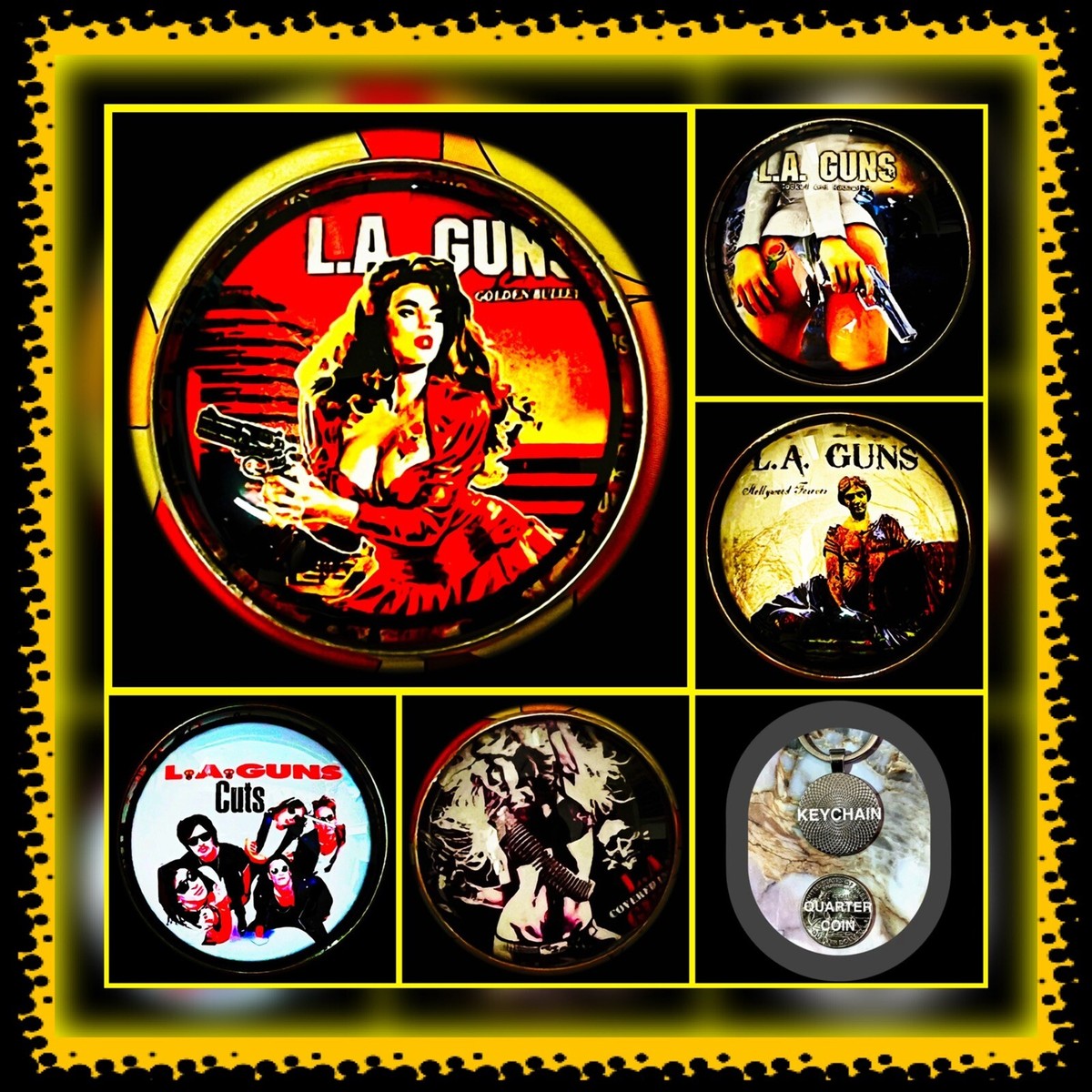L.A.GUNS FIVE KEYCHAINS ALBUM COVER COLLECTION AND CONCERT CHARMS