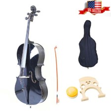 Professional Cello 4/4 Full Size Wood Acoustic Cello Bag Bow Rosin Bridge Black