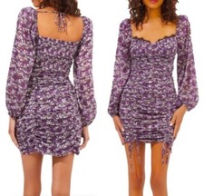 ASTR The Label Mardi Purple Floral Print Ruched Mini Dress Size S