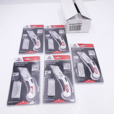 5 Pack American Line Pro Folding Utility Knives W/ 6 Blades 65-0203