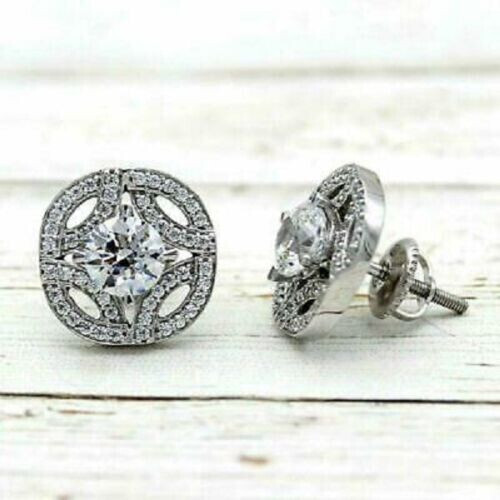 2Ct Lab-Created Round Diamond Cluster Earrings in 14K White Gold