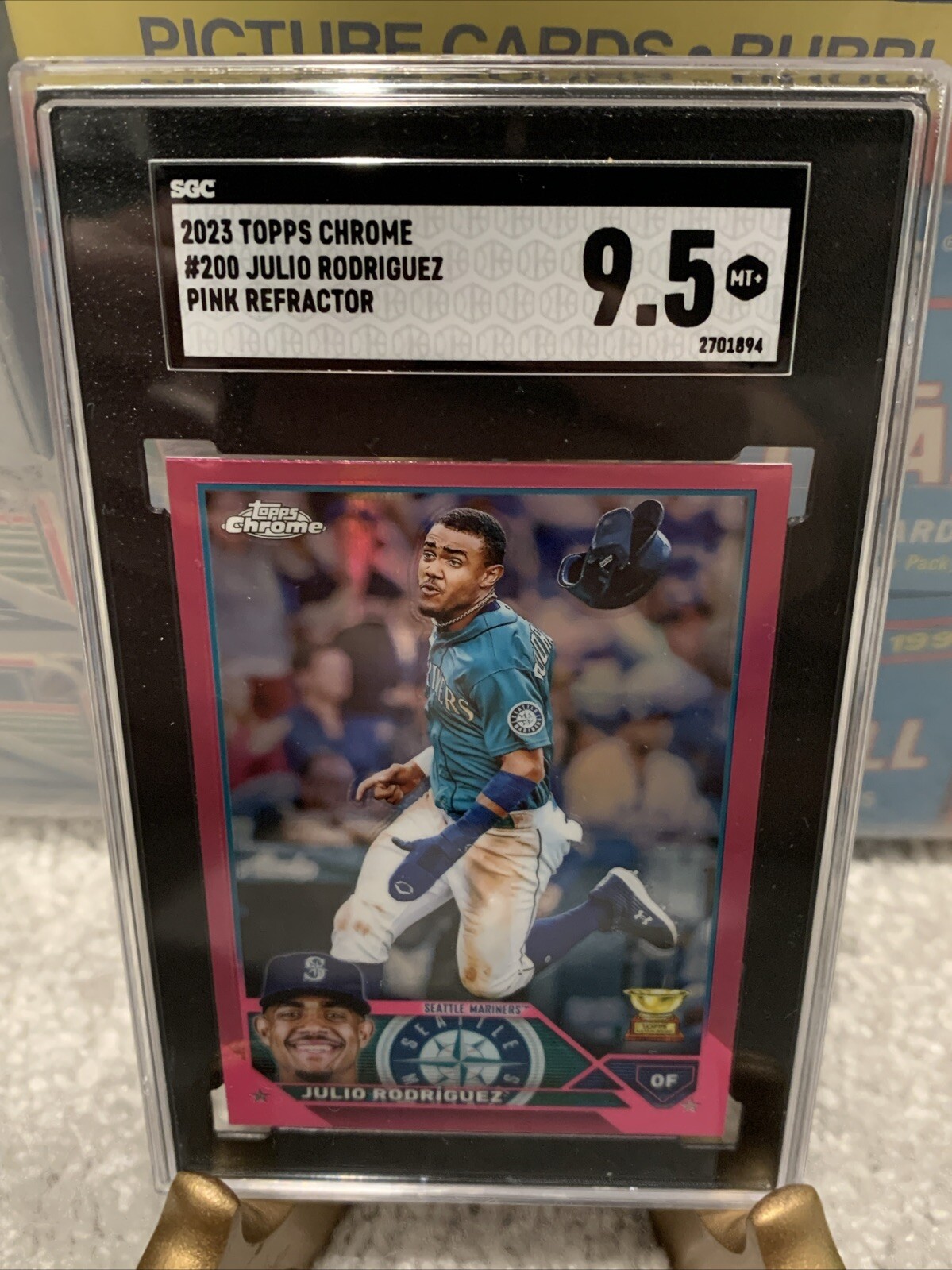 Julio Rodriguez 2023 Topps Chrome Baseball Pink Refractor #200 SGC 9.5 Mint+