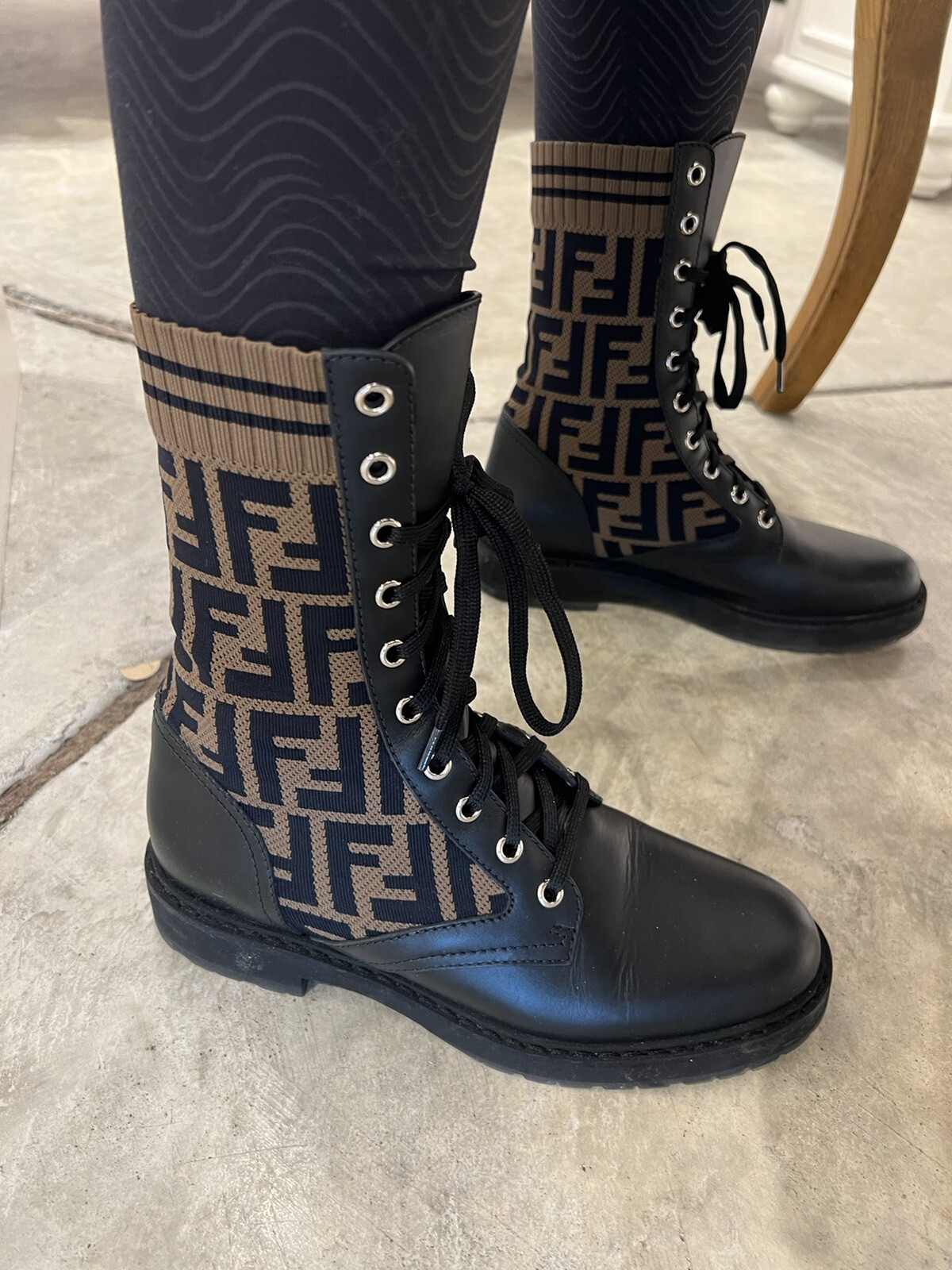 video lave mad social fendi logo combat boots SZ 37 | eBay