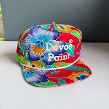 Devoe Paint Cap Hat - Red Hawaiian Print Rope Adjustable StrapBack VTG T2