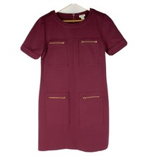J Crew 2 Burgundy Zippered Front Pockets Short Sleeve Knee Length Dress Stretch