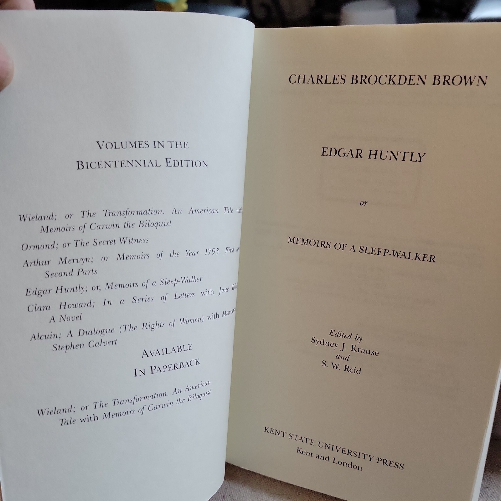 EDGAR HUNTLY: OR, MEMOIRS OF A SLEEP-WALKER By Charles Brockden Brown & Sydney