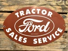 VINTAGE LARGE TRACTOR FORD SALES SERVICE DEALER GAS STATION PORCELAIN OIL SIGN