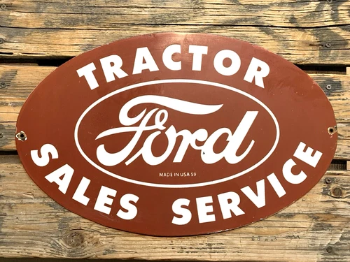 VINTAGE LARGE TRACTOR FORD SALES SERVICE DEALER GAS STATION PORCELAIN OIL SIGN