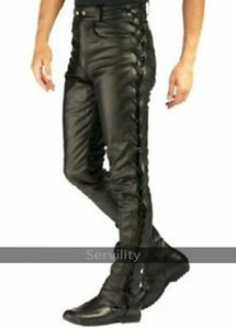 side lace leather pants