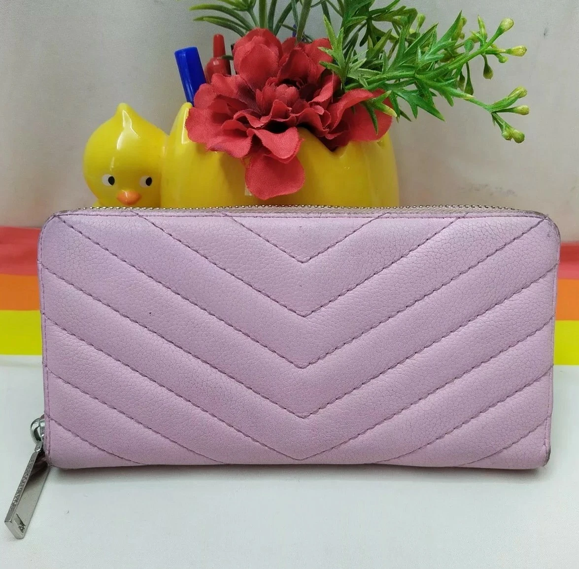 Rebecca Minkoff Pink Leather Quilting Zip-Around Credit Card Long Wallet |  eBay