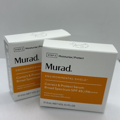 NEW 2X Murad Correct & Protect Serum Broad Spectrum SPF 45 PA+++Travel 3ml/0.1oz