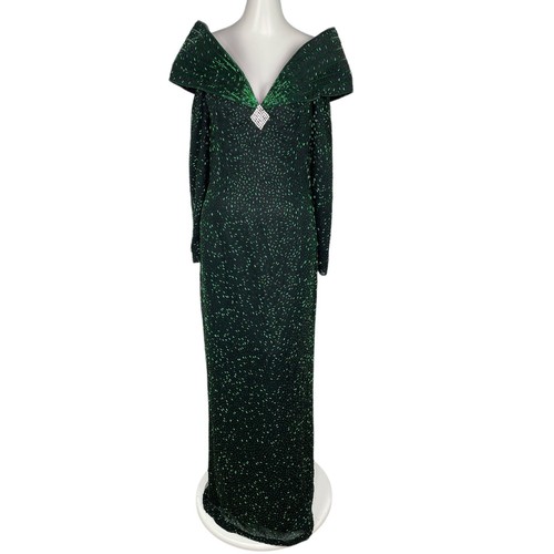 Lillie Rubin Green Black Sequin Full Length Dress Gown Xmas Christmas Sz 10