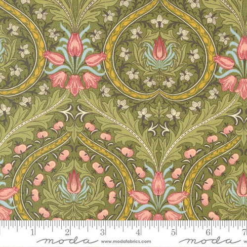 Moda Morris Meadow Fennel Green Fabric by Barbara Brackman M837220 - Picture 2 of 3