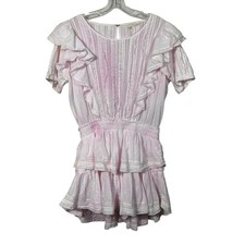 LoveShackFancy Natasha Pink Tie Dye Printed Ruffle Mini Dress Island Pink Medium