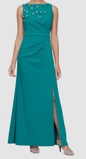Alex Evenings Women's Green Floral-Applique Ruched Gown Dress Size 4