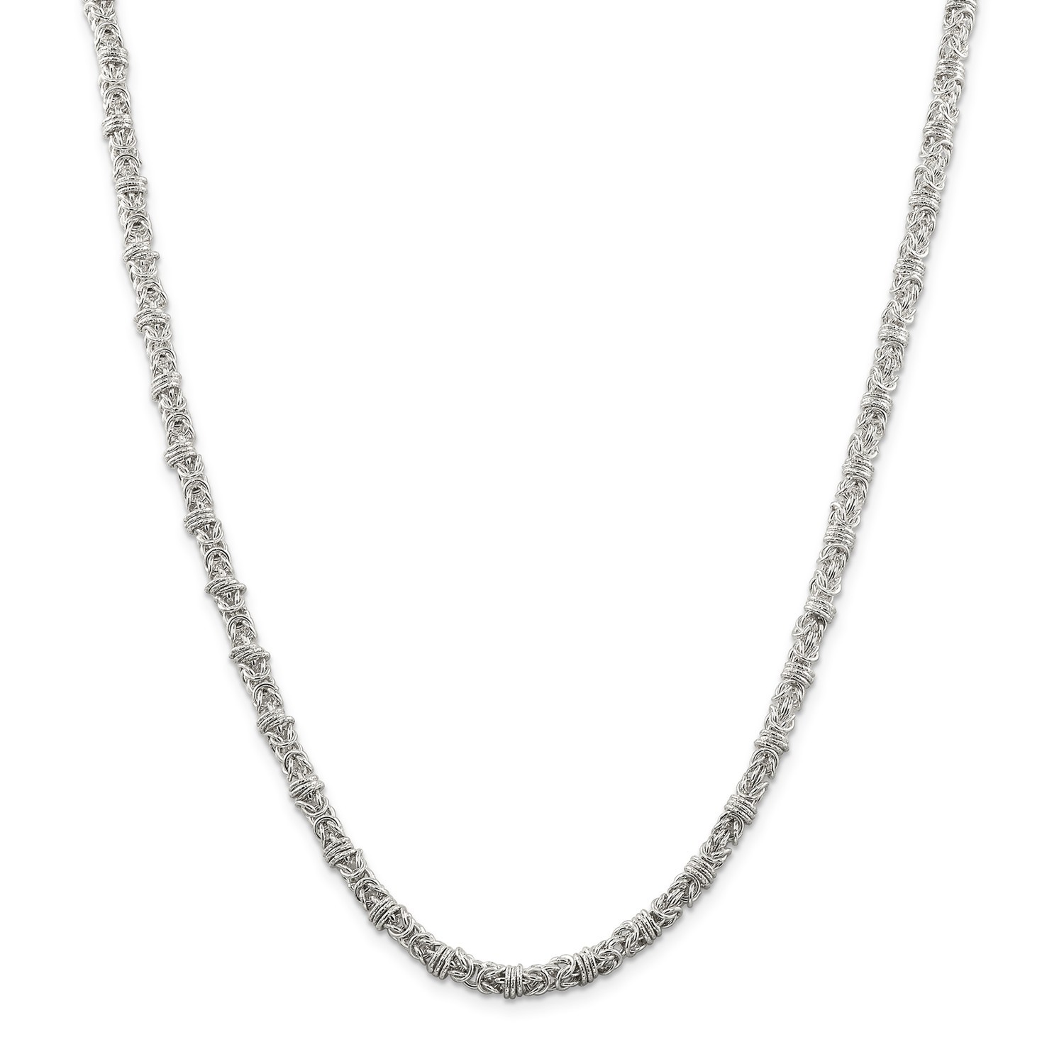 Sterling Silver Solid 4mm Fancy Byzantine Chain w/ Lobster Clasp 18" - 24"