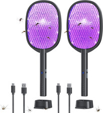 2 Pack Electric Fly Swatter 2 in 1 Bug Zapper Racket Mosquito Zapper,4000V wit