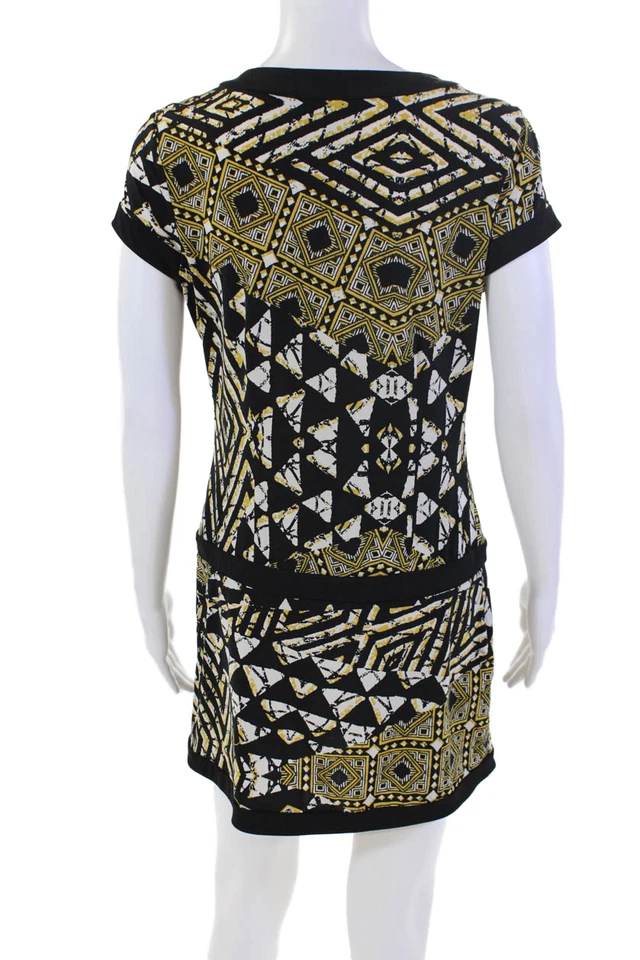 Vestido Daly BCBG Max Azria para mujer estampado geométrico negro amarillo talla pequeña Foto 3 de 4