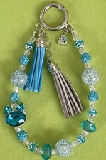 Blue Cat Phone Strap Purse Charm Key Chain Handmade