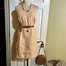 J Crew Wms Peach Linen Back Button Preppy Casual Coastal Shift Jumper Dress S