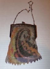 Antique 1920  s Art Deco Whiting  Davis Mesh Metal Purse Flapper Bag Multicolor