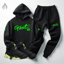 Black Hoodie Joggers Goat 23 Sweatsuit To Match Air Jordan 6 Electric Men's New