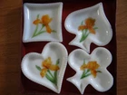 VTG Milk Glass Lily Suit of Cards Shaped Bridge Trinket Dish Set of 4 Org. Box