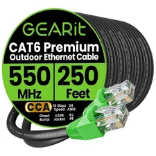 250ft Outdoor Rated Cat-6 Ethernet Cable - 10Gbps, UV Resistant, Direct Burial