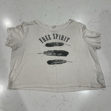 American Eagle Free Spirit Graphic Cropped Scoop Neck Tee XS White Made in USA