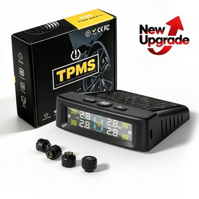 Wireless Car Solar TPMS LCD Tire Pressure Monitoring System & 4 External Sensor