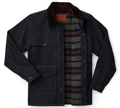 Filson Lined Denim Cruiser Jacket Raw Indigo Wool USA Made Mens