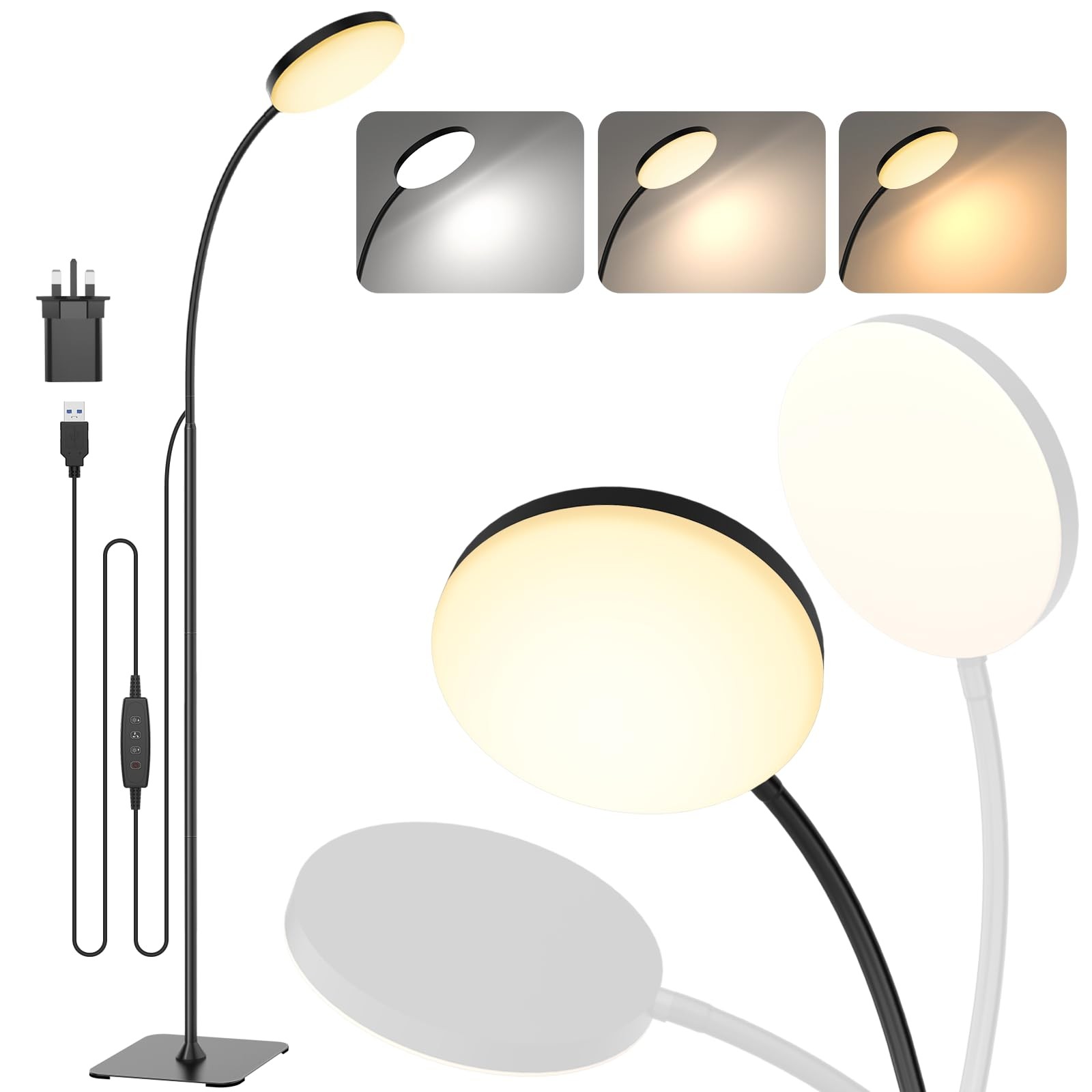 LED Floor Lamp, 10W Reading Standing Lamps with 3 Color Temperature & 5