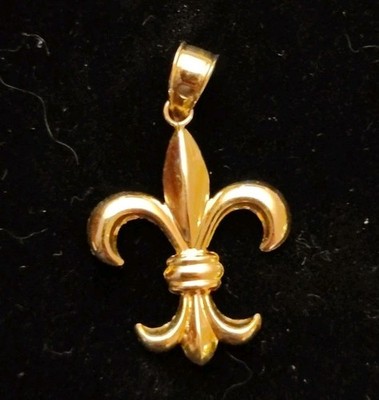 JACMEL MAURITIUS JCM 14k Hollow YELLOW GOLD FLEUR DE LIS Lily Flower PENDANT B26