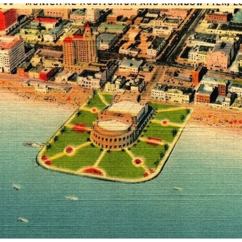 Postcard Long Beach California Auditorium and Rainbow Pier Aerial View Linen - Picture 2 of 3