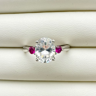 #ad Jean Dousset Sterling Silver Ring Oval Cocktail Gemstone Pink sz 9 HSN Luxury JD $60.00