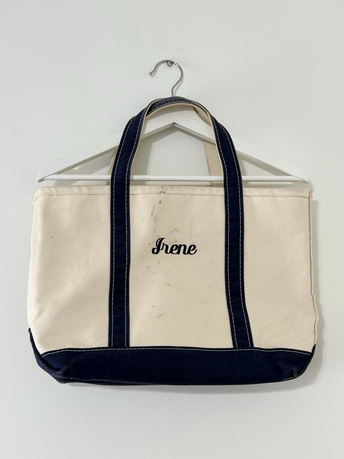 Vintage 90s L.L. Bean Boat and Tote Bag Blue Trim Canvas Made In USA 16X10 Irene