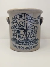 Rowe Pottery 1992 age of discovery crock Sailing ship salt glaze stoneware 7"
