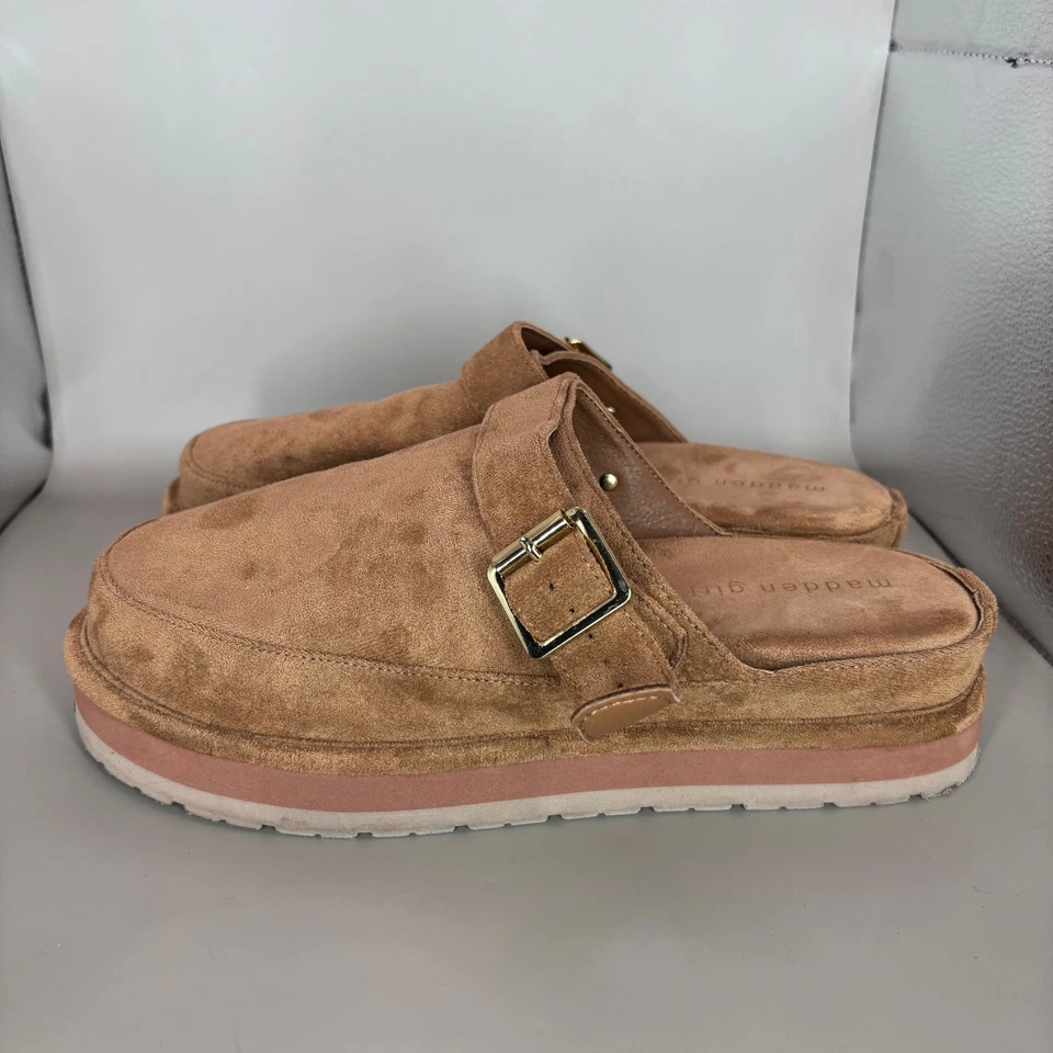 Madden Girl Clogs Taupe Suede Buckle Platform Mule Shoes Women's Size 8M - Image 3 of 4