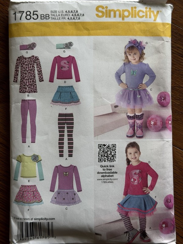 Simplicity 1785  Girls’ Knit Dress Top Legging Headband Pattern Size 4 5 6 7 8