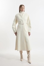 Karen Millen Women's Coat UK 12 Cream Wool with Polyamide, Polyester Overcoat