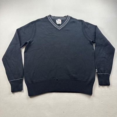 Champion Todd Snyder Sweater Mens Large Black Knit Wool V-Neck Logo Sportswear