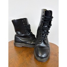Vintage Dr. Martens Black Leather 10 Hole Lace Up Boots Made In England Size 9
