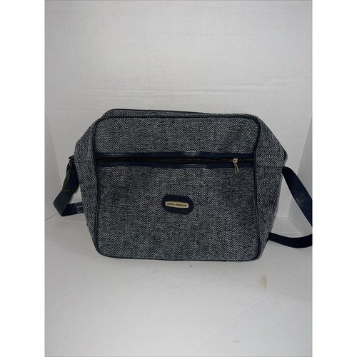 Fifth Avenue Vintage Navy Blue Tweed Travel Carry On Weekender Bag 90s