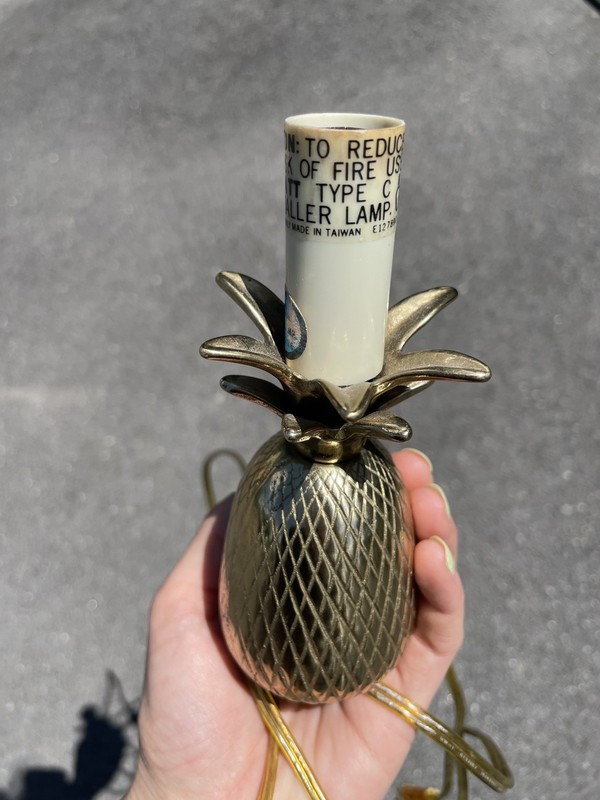Quirky Vintage Pineapple Lamp Andrea by Sadek Mini Brass Taiwan Linen Lampshade
