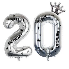 40 Inch Silver Foil Balloon Number 20,Crown 20th Birthday Party Decorative Ba...